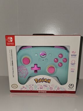 Nintendo Pokémon Enhanced Wired Controller - Mint & Pink 2023 New